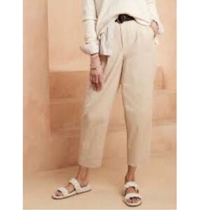 Banana Republic High Rise Pleated Straight Tapered Trouser Pant Neutral Beige 16